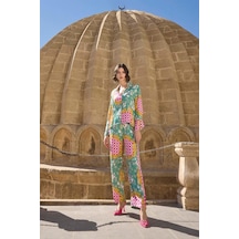 Monamise Kadın Çiçek Ve Yaprak Desenli Pijama Takımı 23001 Çok renkli