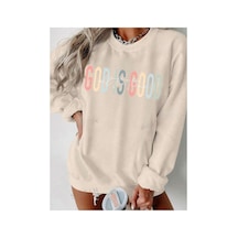 Medinenur Good İs Good Baskılı 2 İplik Şardonlu Bisiklet Yaka Swatshirt Bej