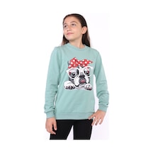 Toontoy Kız Çocuk Relax Fit Bisiklet Yaka Baskılı Sweatshirt - 2 İplik Yeşil