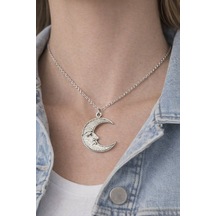 Yüz Figürlü Ay Tasarımlı Gümüş Renk Unisex Kolye Çok renkli