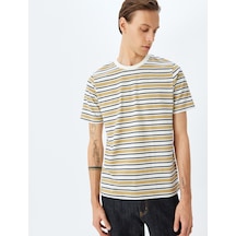 Koton Bisiklet Yaka Regular Fit Kısa Kollu Pamuklu Çizgili Tişört Gri Çizgili 5sam10121hk Gri Çizgili