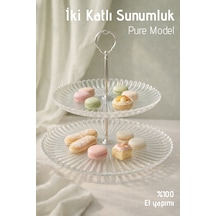 El Yapımı Cam, Pure Model 2 Katlı Yuvarlak Sunumluk Şeffaf El Yapımı Cam, Pure Model 2 Katlı Yuvarlak Sunumluk Şeffaf
