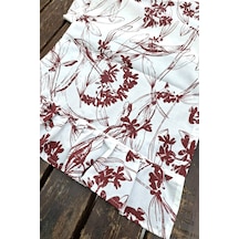 Bordo Çiçekli Pileli Runner - Dekoratif Runner - Keten Pileli Runner 40x110cm Renkli