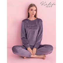 Pijamerry Kadın Kışlık Bisiklet Yaka Kadife Pijama Takımı 3034m - 1 Adet Açık Mor