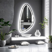 Sinela Beyaz Led'li Lazer Kumlamalı Lavabo & Banyo Aynası Dokunmatik Sensörlü 80 X 40 Cm