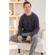Pijamoni Erkek Düğme Yaka Kışlık Polar Pijama Takımı 6100/14,1 - 1 Adet Füme