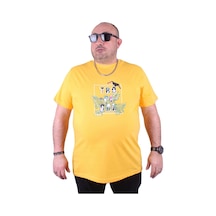 Moc Grande Mocgrande Büyük Beden Sıfır Yaka Tişört Tropical 23114 Sarı-Sarı Çok Renkli