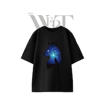 Thewert Kurt Ay Tasarım Baskılı Ünisex Siyah Oversize T-shirt