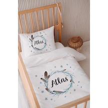 %100 Pamuk Saten Isme Özel Isimli 100x150 Bebek Yatak Nevresim Seti Kuş Tüyü Çemberi