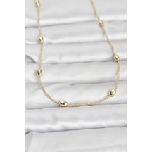 Cm 14k Gold Renk Topçuklu Burgu Zincir Model 60 Cm Kadın Kolye Altın - Beyaz