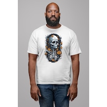Cadılar Bayramı Kuru Kafa Unisex Unisex Beyaz Organik Baskılı T-shirt Penye Yüksek Kalite Beyaz
