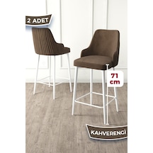 Canisa Enox Serisi, 2 Adet Kahve Sandalye Mutfak Bar Sandalyesi, Babyface Kumaş, Beyaz Metal Ayak, Sandalyeler Kahve Ayaklar Beyaz
