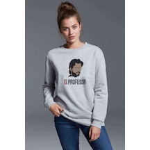 La Casa De Papel El Profesor Baskılı Gri Kadın Sweatshirt