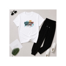 Herkesemoda İnspıre More Baskı Detaylı T-shirt Eşofman Takımı Beyaz