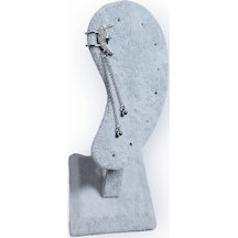 Earcuff Çelik Zirkon Taşlı Ayyıldızlı Zincir Sallantılı Gümüş Renk Kıkırdak Küpe