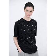 Fashion Friends İncili Ve Taşlı Siyah Kadın Bluz 26y0082k1