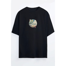 Totoro Anime Baskılı Unisex Siyah - Beyaz Oversize T-shirt SIYAH