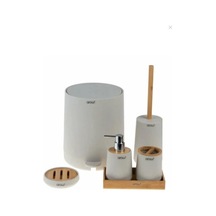 Arow Bambu Kapaklı Akrilik 6 Parça Banyo Seti Krem DC1.TR-3728 Krem