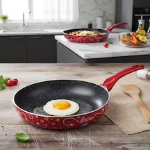 Lotus 26 Cm Sevgililer Günü Özel Seri Kırmızı Kırçıl Granit Efektli Yapışmaz Kızartma Tavası Açık Bakır