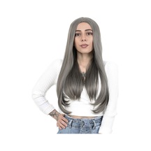 Fiber Sentetik Uzun Düz Peruk Koyu Gri