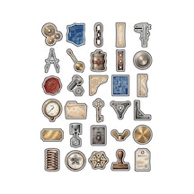 30 Adet Vintage Mekanik Çizim Sticker Seti - Laptop Defter Ajanda Scrapbook İçin Çok Renkli