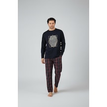 Lukitus Uzun Kol Sıfır Yaka Pamuklu Erkek Pijama Takımı Vlknekose Siyah