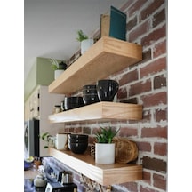 Dekoratif Doğal Ahşap 3'lü Takım 60 X 15 X 4 Cm Gizli Aparatlı Raf Ahşap