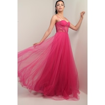By Saygı Kadın İp Askılı Astarlı Göğüs Pliseli Boncuk İşlemeli Uzun Prenses Elbise-40067 Fuşya By Saygı Kadın İp Askılı Astarlı Göğüs Pliseli Boncuk İşlemeli Uzun Prenses Elbise-40067 Fuşya