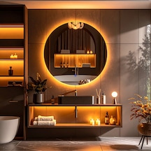 Swirl Amber Led'li Lazer Kumlamalı Lavabo & Banyo Aynası Dokunmatik Sensörlü 80 X 80 Turuncu