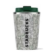 Starbucks Çizgi Desenli Yeşil-Beyaz Paslanmaz Çelik Termos 355ml