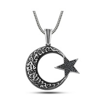 Gümüş Kelime-i Tevhid Yazılı Taşlı Kolye Sl9087 Gümüş