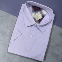 Eren Style Linen Keten Klasik %100 Cotton Kısa Kollu Terletmeyen Gömlek Lila