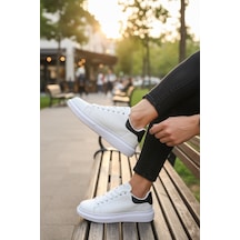 Enoch Erkek Beyaz Sneaker Oversize Kalın Tabanlı Siyah Topuk Detaylı Lüks Model Beyaz - Siyah