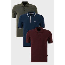 Buratti Pamuklu Regular Fit Düğmeli Polo Yaka 3'Lü Paket Erkek T Shirt 590211827S3 Vişne-Haki-Indigo