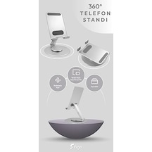 Telefon Standı Katlanabilir Çok Fonksiyonlu 360 Derece Dönebilen Metal Silver Acı Kahverengi