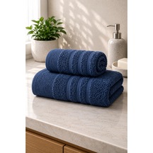 Ayla 2'li Havlu Seti 70x140 Banyo Havlusu + 50x90 Baş Havlusu, Yumuşak Dokulu, Yüksek Su Emici Koyu Mavi