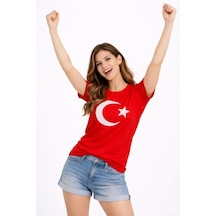 Efnaz Style T-shirt Kısa Kol Bisiklet Yaka Ay Yıldız Bayrak Baskılı Tişört - Kırmızı Kirmizi