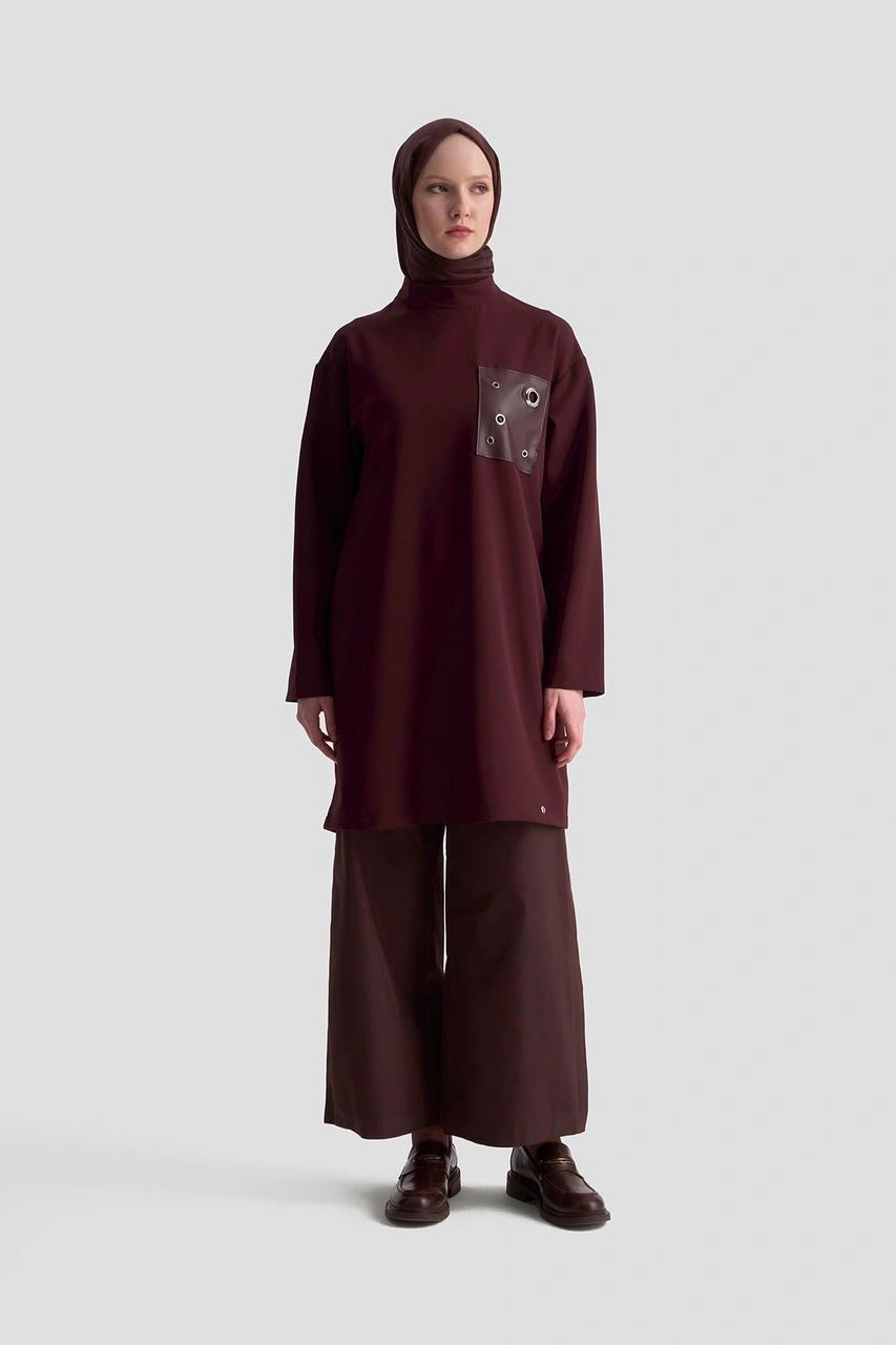 Armine Trend Deri Ve Kuşgözü Detaylı Tunik Bordo 25kt438 Bordo