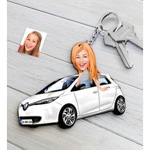 Kişiye Özel Bayan Renault Zoe Figürlü Plakalı Ahşap Karikatür Ana