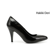 Gönderi(R) Gönderi R Siyah Rugan Sivri Burun İnce Topuklu Hakiki Deri Stiletto Siyah Rugan