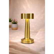 Gold Metal Dokunmatik Şarjlı Masa Lambası 3 Işık Parlaklık Ayarlı Gece Abajuru Led Çok Renkli