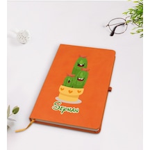 Kişiye Özel Kaktüs Tasarımlı Turuncu Termo Deri Defter Model 9