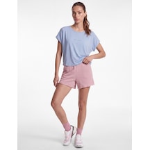 Koton Rahat Kalıp Modal Kumaş Kısa Kollu Bisiklet Yaka Baskılı Crop Spor Tişört Lila 7wak10182nk