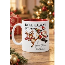 Mesela Yılbaşı Kupası Noel Babayı Şutlarım Desenli Kırmızı İçli Hediyelik Kahve Kupa Bardak Beyaz