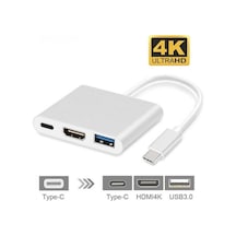 Ally 4K Type C Hdmi Görüntü Aktarıcı 3 In1 Şarj Usb Çıkışlı Kabl (293074694)-Gümüş