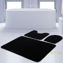 Unicolor Düz Siyah 3Lü Banyo Paspası Seti Kaymaz Klozet Takımı Siyah