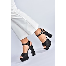 Fox Shoes Siyah/siyah Saten Kumaş Platform Topuklu Kadın Ayakkabı M348202404 Siyah - Siyah