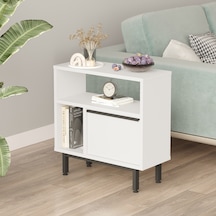 Robin Home Lidya Yan Sehpa Komodin Kapaklı Metal Ayaklı Beyaz