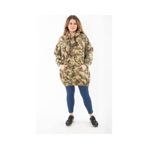 Şans Kadın Büyük Beden Haki Rahat Kesim Kamuflaj Desenli Kapşonlu Kanguru Cepli Uzun Sweatshirt 65n37298-haki Haki