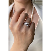 7,5 Mm Çiçek Modelli Zirkon Taşlı Doğal İnci Küpe Kolye Bileklik Yüzük Dörtlü Set 9 Gümüş